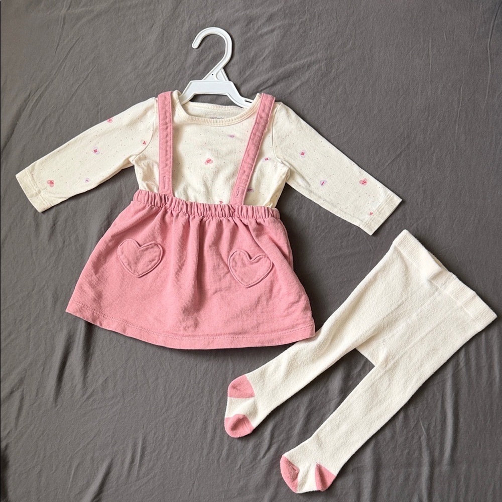 Carter’s Baby Pink Suspender Skirt & Cream Top Set with Tights